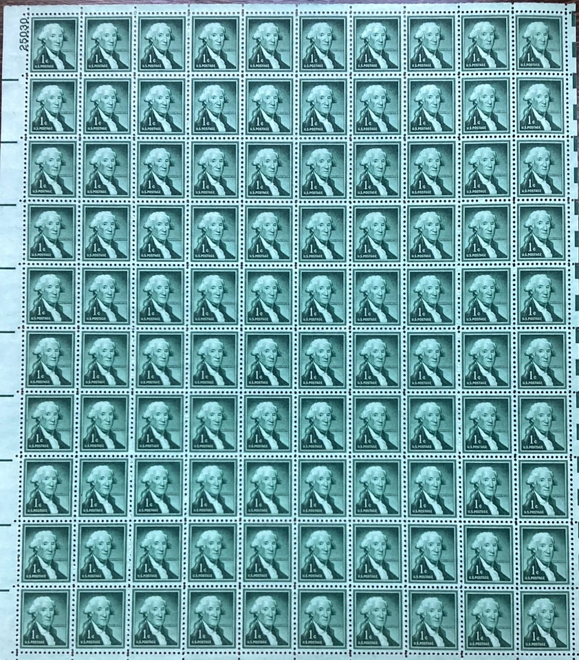 Full Sheet  of 1 Cent 1954 George Washington Stamp Liberty Series SC# 1031 MNH - Image 1 of 1