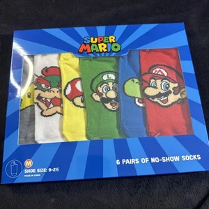 Super Mario Boys No-Show Socks Set Of 6 Size Medium 9-2.5 - Picture 1 of 5