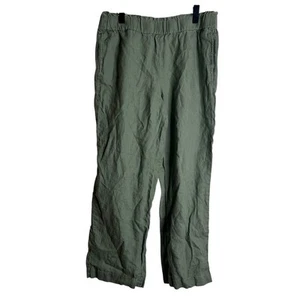 Talbots Olive Green 100% Linen Pants Elastic Waist Pull On size L - Picture 1 of 6