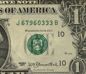 1977 Series $1 Note Vintage One Dollar Bill J67960333B Kansas - Picture 1 of 7