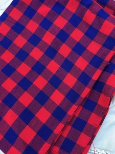 Homemade Vintage Hot Red & Blue Checked Tablecloth 78 X 57” Acrylic Wool Blend? - Picture 1 of 6