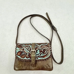 Patricia Nash Torri Crossbody Turquoise Tooled Emboss Leather Western Bag Purse - Picture 1 of 14