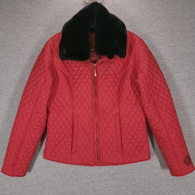 Chaqueta Obermeyer Mujer 6 Rojo Perla Acolchada Aislada Esquí Imitación Piel Cuello Cálida Foto 1 de 4