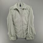 Gap Shirt Womens L Green Blue Stripe Long Sleeve French Cuff Stretch Button Up