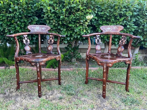 Pair Of Rosewood Lounge Chair with Mother of Pearl Inlay Cover