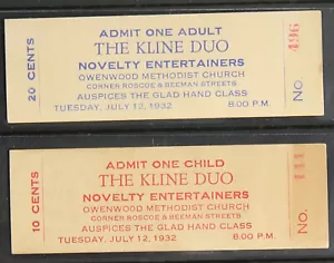 (2) Tickets- Kline Duo Novelty Entertainers Owenwood Methodist Church Tx Pass463 - Picture 1 of 2