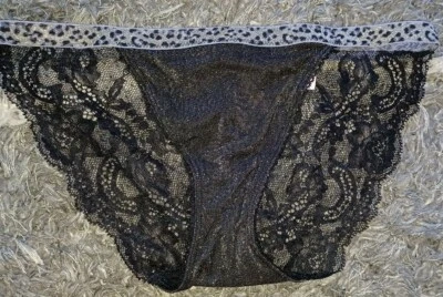 New VS lace back leopard waist shimmer string bikini Panty Size small black  - Изображение 1 из 2