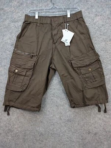 D G Wangzi Shorts Mens 34 Brown Cargo Pockets Flat Front Elastic Waist Hiking - Picture 1 of 12