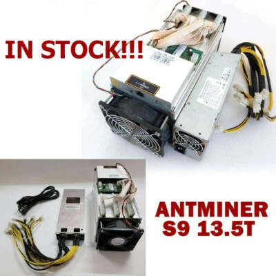 BTC Miner AntMiner S9 13.5T w/ 110V-220V Power Supply Bitcoin Miner IN STOCK US - Image 1 of 4