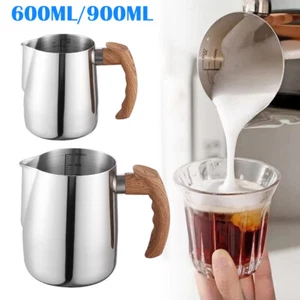 600/900ML Milk Coffee Jugs Latte Espresso Frothing Scale Pitcher Stainless Steel - Picture 1 of 15