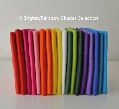 18 Brights Rainbow Bundle | Wool Mix Felt Pack | 18 Sheets | Size Options       - Image 1 of 2