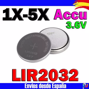 Accu 3.6v 40mAh LiR2032 2032 batería recargable pila de boton Litio ION - Imagen 1 de 7