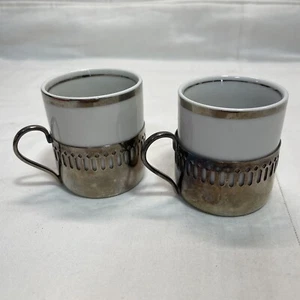 Vera Cruz Porcelana Espresso Cups With Belinni Silver Plate Holders (Lot of 2) - Picture 1 of 9