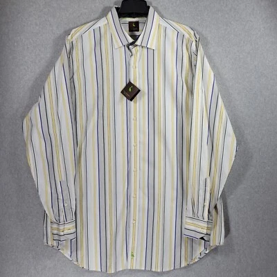 Tailorbyrd Spread Collar Shirt Mens 3XLT Cotton Striped White Blue Yellow - Imagem 1 de 4