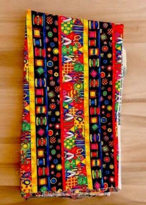 Michael Miller Fabric C756 Sewing Stripes Fabric Panel Cotton Colorful 36”x 42” - Image 1 of 3