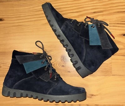 ¡PIENSA! Botines con cordones 38 = 7 - 7,5 gamuza azul marino retazos cordones con punta lengüeta tobillo Foto 1 de 4