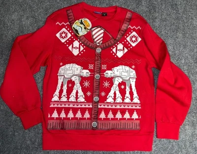 Новый с Ярлыками Star Wars воротник галстук AT-AT ходунки взрослых логотип красный Рождественский свитер размер S/M - Изображение 1 из 4