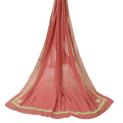 Sánskriti Vintage Rosa Dupatta Estola Larga Georgette Mano Cuentas Envoltura Hijab/Velo  Foto 1 de 4