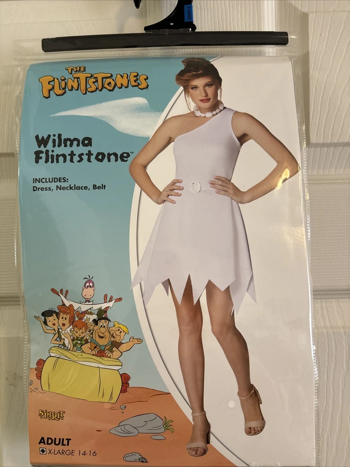 WILMA PEDERNAL ADULTO DISFRAZ BLANCO UN HOMBRO VESTIDO Y COLLAR TALLA XL Foto 1 de 2