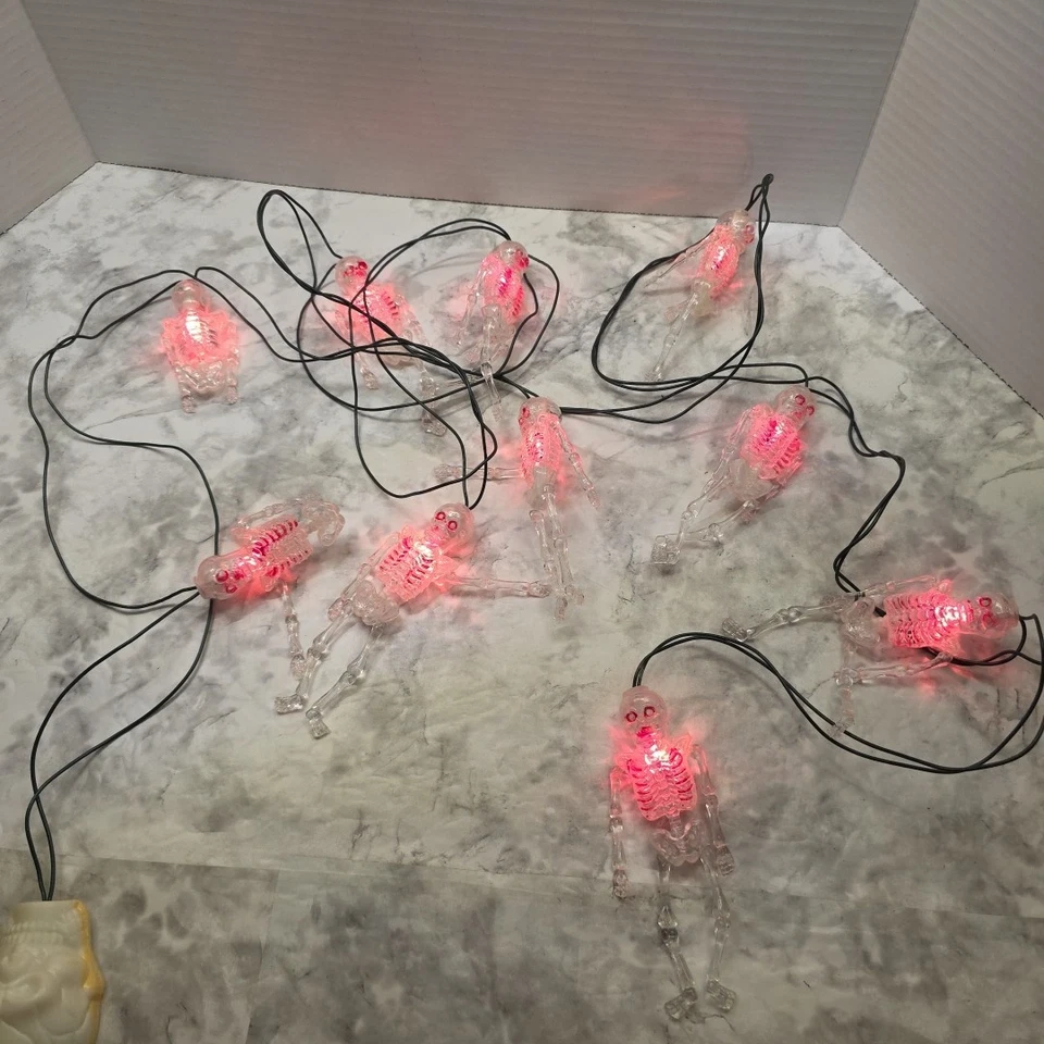 Cadena de luces rojas vintage parpadeante esqueleto aterrador Halloween juego de 10 luces decoración Foto 1 de 4