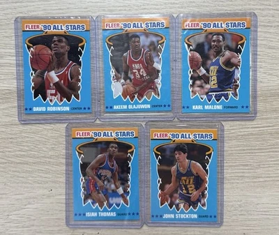 Lote (5) Fleer All-Stars 1990-91 Hakeem Olajuwon David Robinson Isaiah Thomas casi nuevo Foto 1 de 2