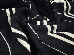 Heavyweight Ribbed Fabric For Collars And Cuffs, Per Metre- Stripe - Black White - Picture 1 of 3