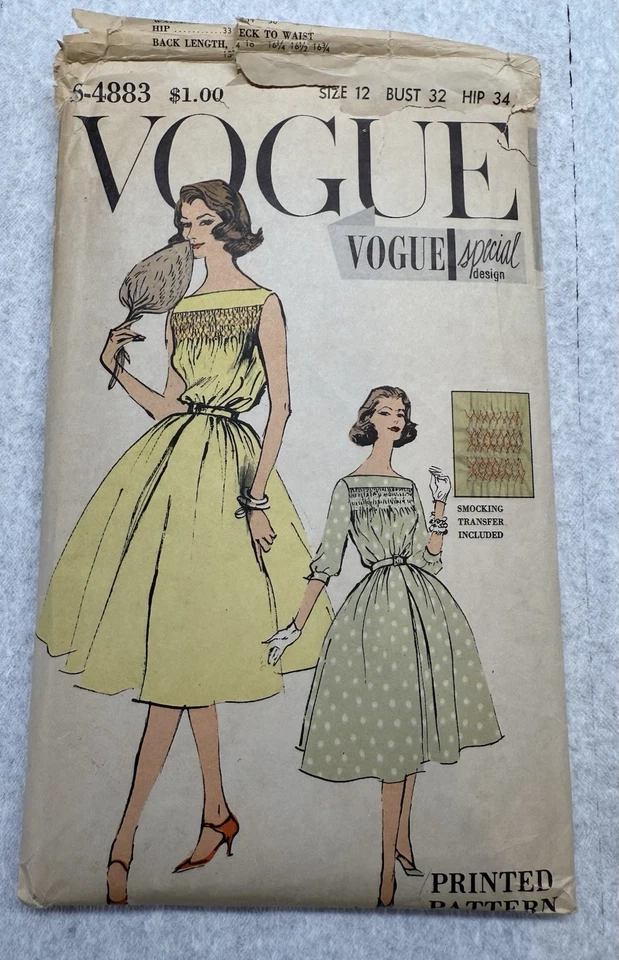 Vestido De Colección Años 50 Vogue Diseño Especial Patrón Calzoncillo S-4883 Talla 12 32 Busto 34 CORTE de Cadera Foto 1 de 4