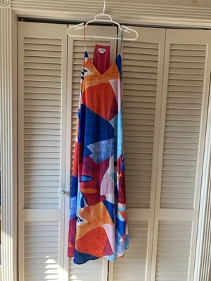 Nicole Miller абстрактный печать макси атлас чувствовать, спортивная спина скольжения платье размер S - Изображение 1 из 4