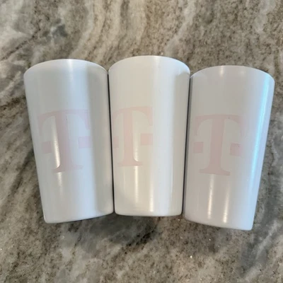 T-Mobile Tuesdays Metal ALUMINUM CUP White Pink Logo 5.5” Tall NEW! 3 Cups - Image 1 of 3