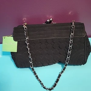 Vera Bradley Black Quilted Magnetic Close Handbag Pocketbook Purse Chain Handle - Picture 1 of 7