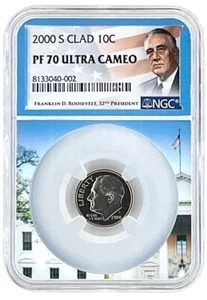 2000 S Clad Roosevelt Dime NGC PF70 Ultra Cameo - White House Core - POP 8 - Bild 1 von 2