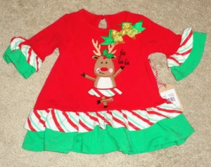 Baby Girls Christmas Dress Appliqued Reindeer Long Sleeve Size 9-12 Months New - Picture 1 of 2