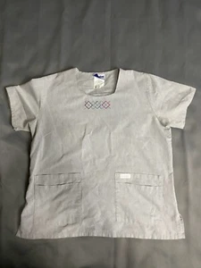 ***LANDAU Embroidered Neckline Short Sleeve Scrub Top - Ladies Size Large - Picture 1 of 6