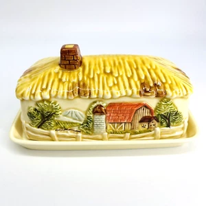 VINTAGE MARKS & ROSENFELD ÜBERDACHTE BUTTERSCHALE LANDHOF SCHEUNE SZENE STROHDACH - Bild 1 von 12