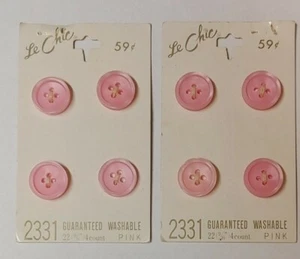 Vintage Le Chic Buttons Pink Lot of 8 Round Plastic 9/16" NOS 2331 Japan - Picture 1 of 8