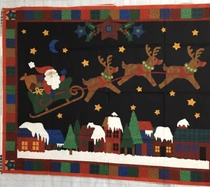 Santa’s Reindeer Sewing Panel On Black Background 44”W X 341/2”L Dream Spinner - Picture 1 of 6