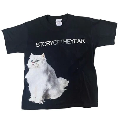 Official STORY OF THE YEAR White Persian Cat Rock Band Rare Concert Tee Kawaii - Image 1 of 2
