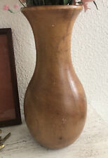 Vintage Hand Carved Polished Wood Dry Flower Vase Felt Bottom 3.75x9.75”