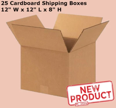 PACK 25 Cajas de Envío Cartón Cartón 12" W x 12" L x 8" H Corrugado Kraft Foto 1 de 4