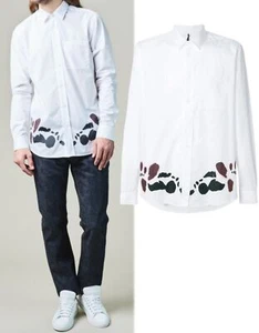 OAMC sz S Men's Moth Hem Print White Cotton Poplin Button Up Shirt - Picture 1 of 4