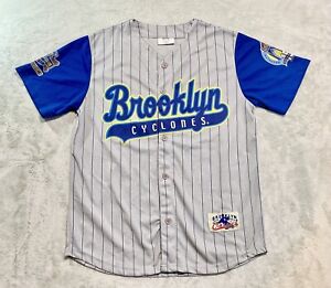Brooklyn Cyclones Button Down Blue PinStripe Jersey Size Small Rare!