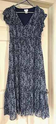 NWT Nicole Miller Blue Floral Flutter/Ruffle Sleeve Smock Waist Maxi Dress L - Image 1 of 4
