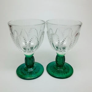 Vintage AVON "EMERALD ACCENT" 2 CORDIAL GLASSES 4-1/2" - Green Stem, Beaded Oval - Picture 1 of 5