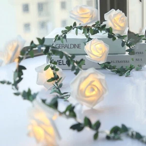 1.5M 10 LED Rose Flower String Lights Lamp Indoor/Outdoor White Wedding SuppliIy - Picture 1 of 12