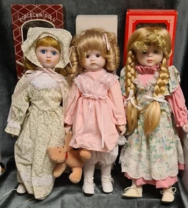 Porcelain Collector Dolls x 3, boxed, pre-loved, approx 15½" tall - Picture 1 of 4
