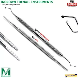 STAINLESS STEEL INGROWN TOENAIL LIFTER + NAIL FILE PEDICURE PODIATRY TOOLS 2 PC - Picture 1 of 3