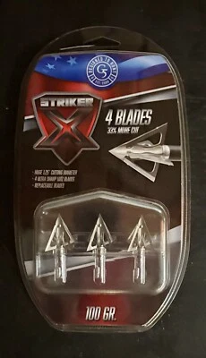 G5 StrikerX 3 Pack Broadheads 4 Blades 33% More Cut 100% Steel 100 Grain New - Image 1 of 2