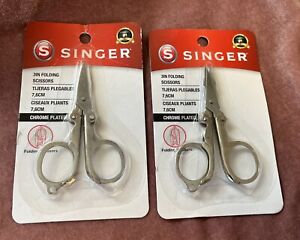 NEW lot 2 pair Singer 3” folding scissors chrome plated