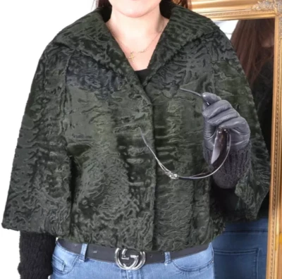 Chaqueta corta de piel de cordero persa real verde para mujer capa todas las tallas PRE VENTA Foto 1 de 4