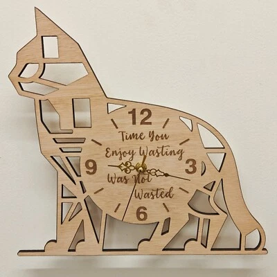 custom personalised laser cut engraved wood wooden clock name word number letter - Image 1 of 3